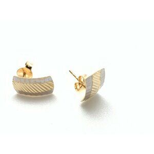 18K Gold Stud Two Tone White/Yellow Gold Earrings
